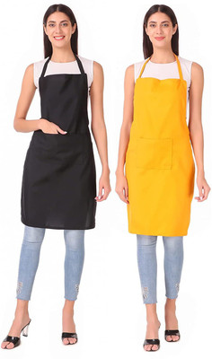 Kodenipr Club Polyester Home Use Apron - Free Size(Black, Yellow, Pack of 2)
