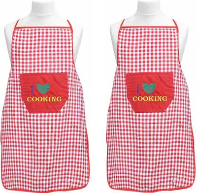 TOLXI Cotton Home Use Apron - Free Size(Red, Pack of 2)