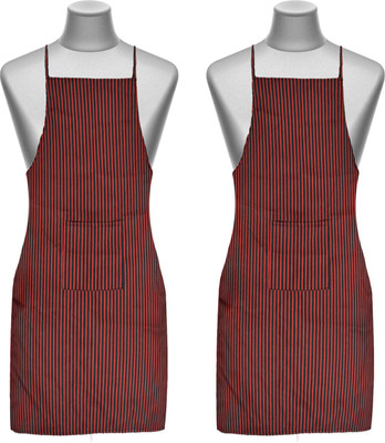 KUBER INDUSTRIES Cotton Home Use Apron - Free Size(Black, Maroon, Pack of 2)