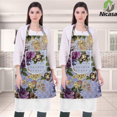 NICASA Cotton Chef's Apron - Free Size(Blue, Pack of 2)