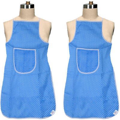 Heart Home Cotton Home Use Apron - Free Size(Blue, Pack of 2)