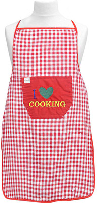 HOMESTIC Cotton Home Use Apron - Free Size(Red, Single Piece)