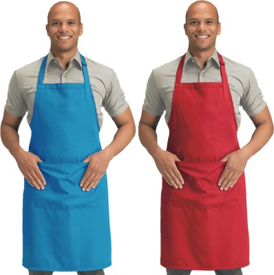 Blackpoll Polyester Home Use Apron - Free Size(Red, Light Blue, Pack of 2)