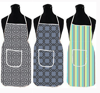 SPIRITED Polyester Apron - Large(Grey, Grey, Green, Pack of 3)