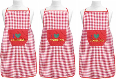 TOLXI Cotton Home Use Apron - Free Size(Red, Pack of 3)