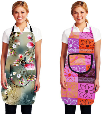 Kingly Home PVC Home Use Apron - Free Size(Grey, Purple, Pack of 2)