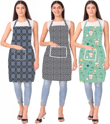 XENABO PVC Home Use Apron - XL(Grey, Grey, Green, Pack of 3)