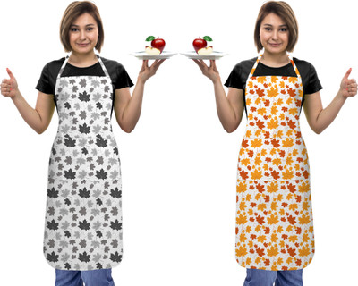 OASIS Cotton Home Use Apron - Free Size(Orange, Grey, Pack of 2)