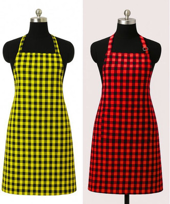 ProtClothing Cotton Home Use Apron - Medium(Yellow, Red, Pack of 2)