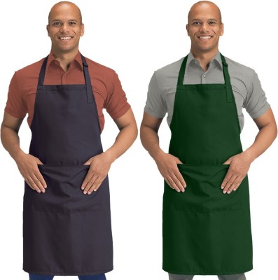 Blackpoll Polyester Home Use Apron - Free Size(Green, Grey, Pack of 2)