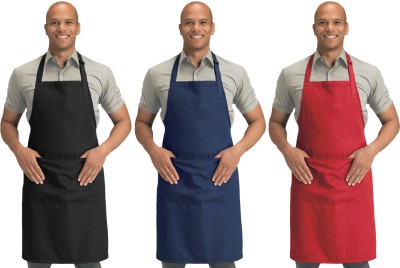 Blackpoll Polyester Home Use Apron - Free Size(Black, Blue, Red, Pack of 3)