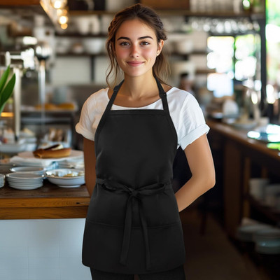 TENNYCER Polyester Home Use Apron - Free Size(Black, Single Piece)
