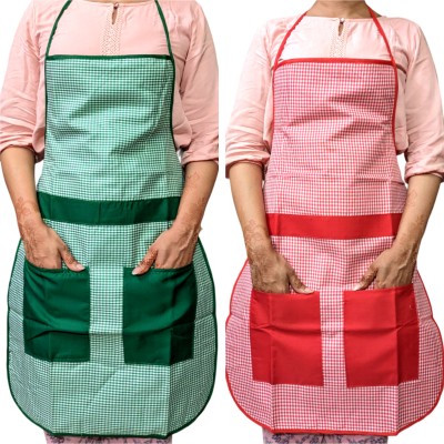 Clothloom Cotton, PVC Chef's Apron - Free Size(Dark Green, Red, Pack of 2)