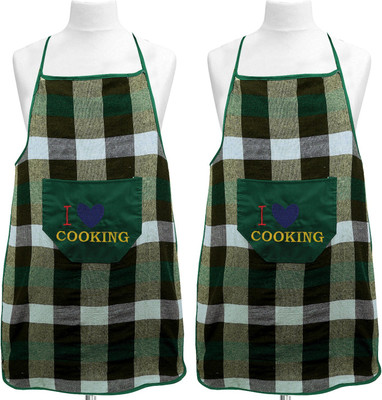 KUBER INDUSTRIES Cotton Home Use Apron - Free Size(Green, Pack of 2)