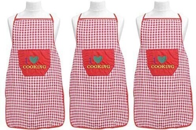 KUBER INDUSTRIES Cotton Home Use Apron - Free Size(Red, White, Pack of 3)