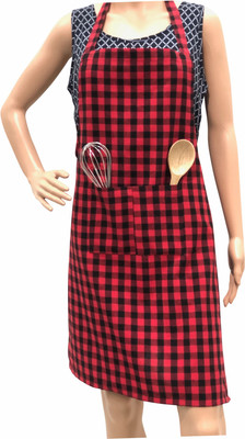 Pixel Home Cotton Home Use Apron - Free Size(Red, Single Piece)