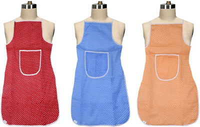 KUBER INDUSTRIES Cotton Home Use Apron - Free Size(Red, Blue, Orange, Pack of 3)