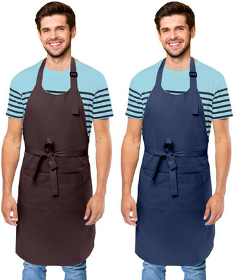 Cranique Polyester Home Use Apron - Free Size(Blue, Brown, Pack of 2)