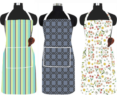 XENABO Nylon Home Use Apron - Free Size(Green, Grey, Yellow, Pack of 3)