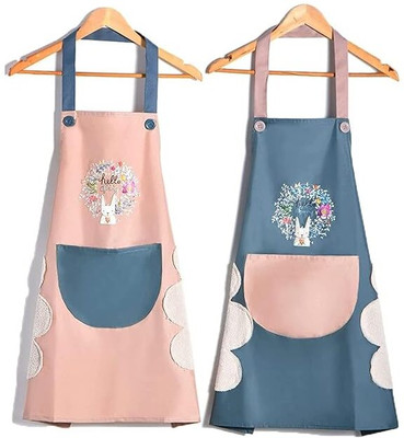 Ashmakam Polyester Chef's Apron - Free Size(Blue, Pink, Pack of 2)