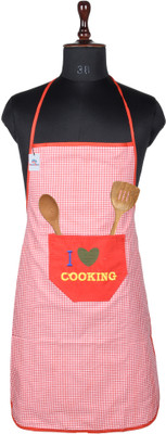 Heart Home Polyester Home Use Apron - Free Size(Red, Single Piece)