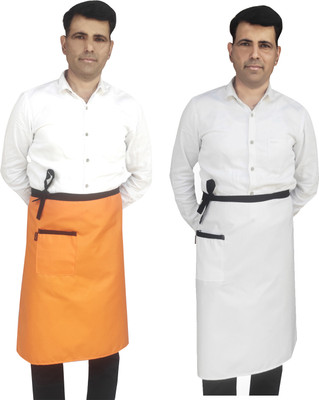 SWITCHON Polyester Apron - Free Size(Orange, White, Pack of 2)