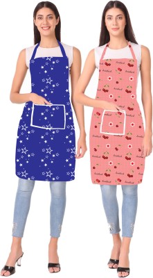 XENABO Polyester Apron - Free Size(Blue, Red, Pack of 2)