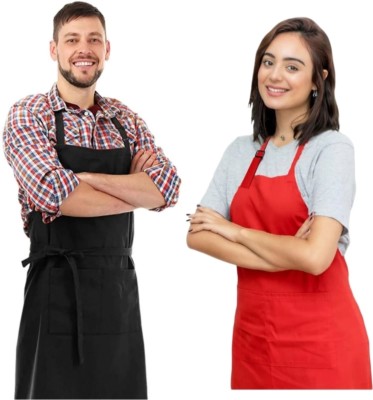 RAQTRO PVC Home Use Apron - Medium(Red, Black, Pack of 2)