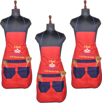 KUBER INDUSTRIES Polyester Home Use Apron - Free Size(Red, Pack of 3)