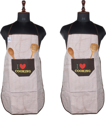 Heart Home Polyester Home Use Apron - Free Size(Brown, Pack of 2)