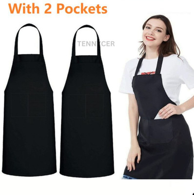 TENNYCER Polyester Home Use Apron - Free Size(Black, Pack of 2)
