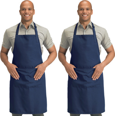 Blackpoll Polyester Home Use Apron - Free Size(Dark Blue, Pack of 2)