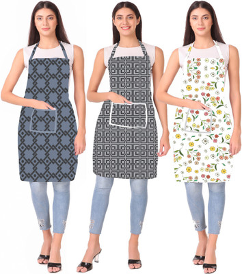 XENABO PVC Home Use Apron - XL(Grey, Grey, Yellow, Pack of 3)