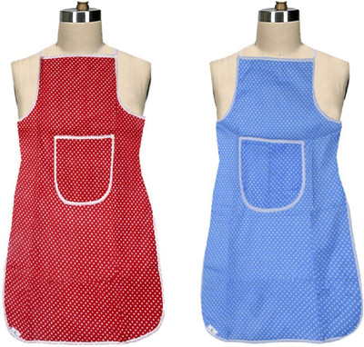KUBER INDUSTRIES Cotton Home Use Apron - Free Size(Red, Blue, Pack of 2)