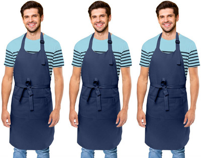 Cranique Polyester Home Use Apron - Free Size(Blue, Pack of 3)
