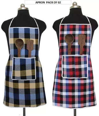 REVEXO Cotton Home Use Apron - Free Size(Multicolor, Pack of 2)