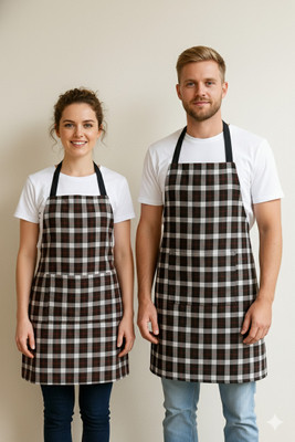 OASIS Cotton Home Use Apron - Free Size(Brown, Black, Pack of 2)
