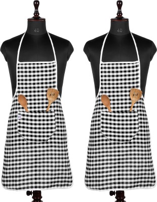 Heart Home Cotton Home Use Apron - Free Size(Black, Pack of 2)