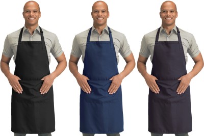 Blackpoll Polyester Home Use Apron - Free Size(Black, Blue, Grey, Pack of 3)