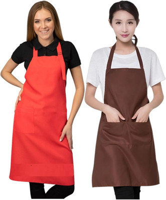 AIKOZIYA PVC Chef's Apron - Free Size(Red, Brown, Pack of 2)