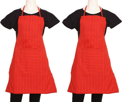 KUBER INDUSTRIES Cotton Home Use Apron - Free Size(Red, Pack of 2)