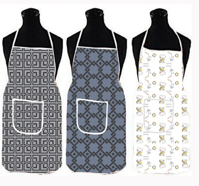SPIRITED Polyester Apron - Large(Grey, Grey, Brown, Pack of 3)