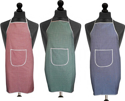 Kanushi Industries Cotton Home Use Apron - Free Size(Red, Green, Blue, Pack of 3)