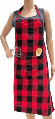 Pixel Home Cotton Chef's Apron - Free Size(Red, Black, Single Piece)