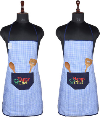HOMESTIC Polyester Home Use Apron - Free Size(Blue, Pack of 2)