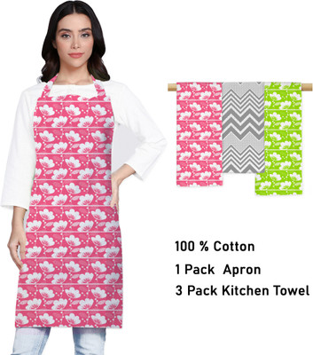 Feather Green Cotton Home Use Apron - Free Size(Multicolor, Single Piece)