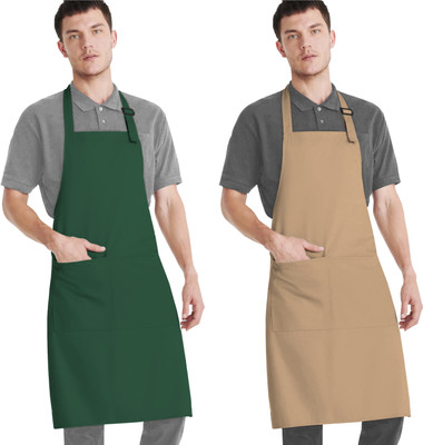 CRASOME Polyester Home Use Apron - Free Size(Green, Beige, Pack of 2)