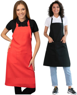 AIKOZIYA PVC Chef's Apron - Free Size(Red, Black, Pack of 2)
