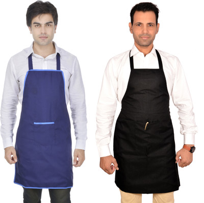 SWITCHON Polyester Chef's Apron - Free Size(Black, Blue, Pack of 2)