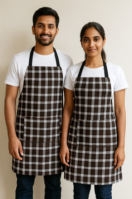 OASIS Cotton Home Use Apron - Free Size(Brown, Black, Pack of 2)